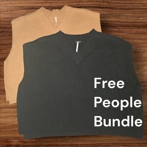 [BUNDLE] 2 Free People Easy Street Sweater Vests Black & Tan Camel Size L